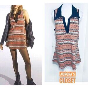 UO M Orange Rookie Polo Mini Dress Mod Stripe Collar NWT $69